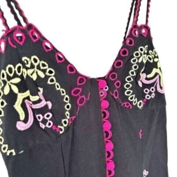 Charo Ruiz Mutti Black Floral Embroidered Eyelet Ibiza Midi Dress Size XS - Picture 8 of 14